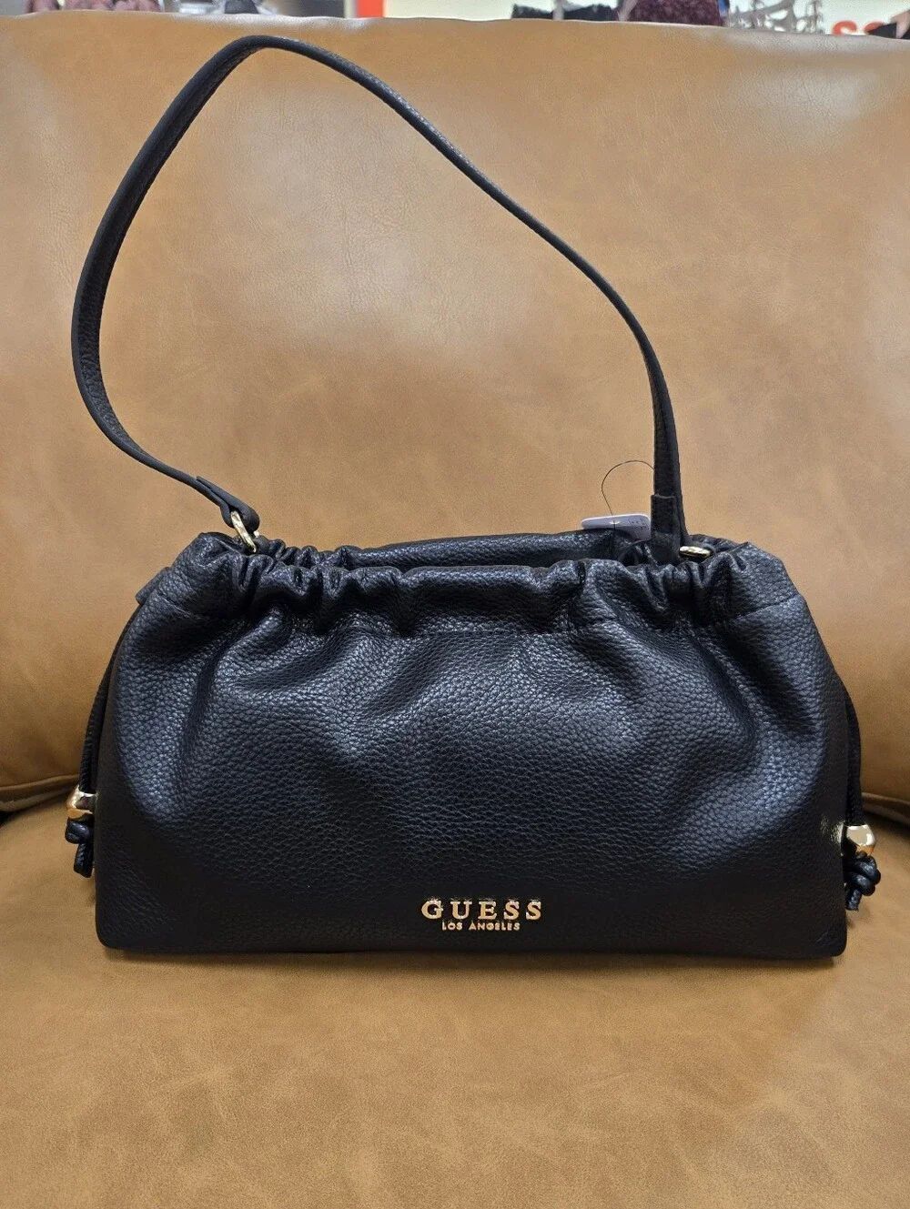 GUESS Black Pebbled Leather Shoulder Handbag